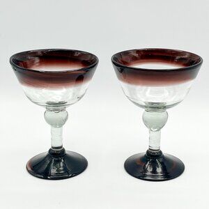 Vintage Hand Blown Amethyst Cocktail Glasses amethyst/purple‎ glass on rim